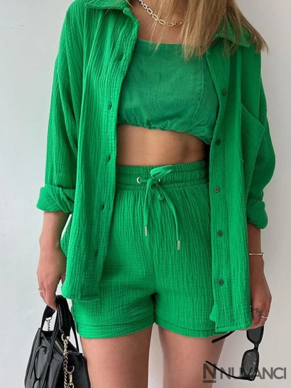 Conjunto - Camisa E Shorts Verde / P Feminino 030053